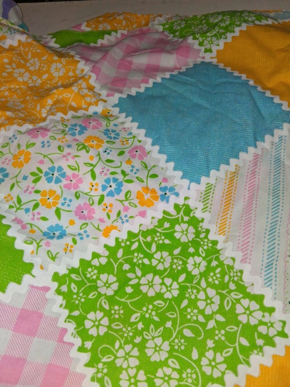 Vintage Floral Patchwork Tablecloth 40" x 90" Large Rectangle Fabric Mid-Century